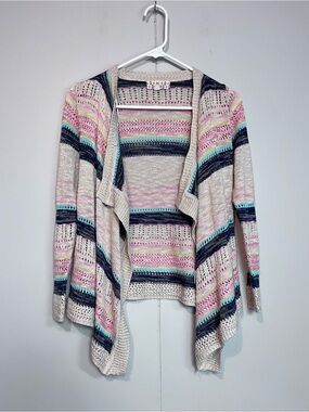 Pink Republic Open Front Striped Knit Cardigan Sweater S